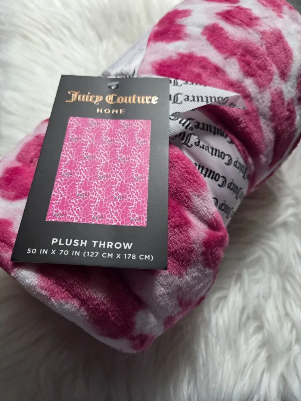 Juicy Couture Pink Leopard Print Throw Blanket